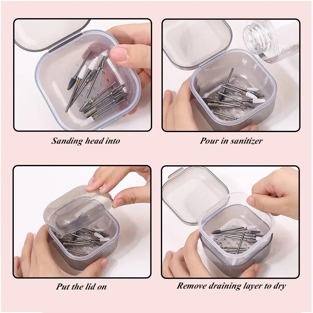 Portable Alcohol Disinfection Filter Cleaning Box Nail Art Drill Bits Grinding Head Disinfection Box Manicure Sterilization Tool