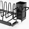 Extendable Kitchen Dish Rack with Plate Separators, Wine Glass Rail, Cutlery Cup, and Removable Water Tray