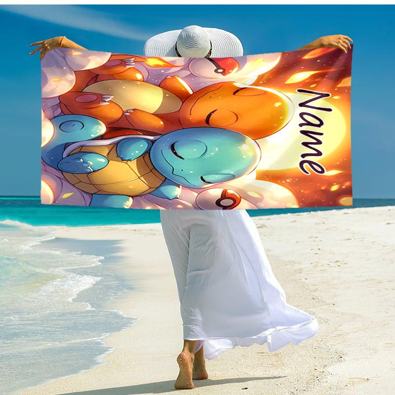 Personalized customized proof beach towel with Pokémon Charmander pattern - soft, absorbent,quick-drying,perfect swimming,camping&bathing
