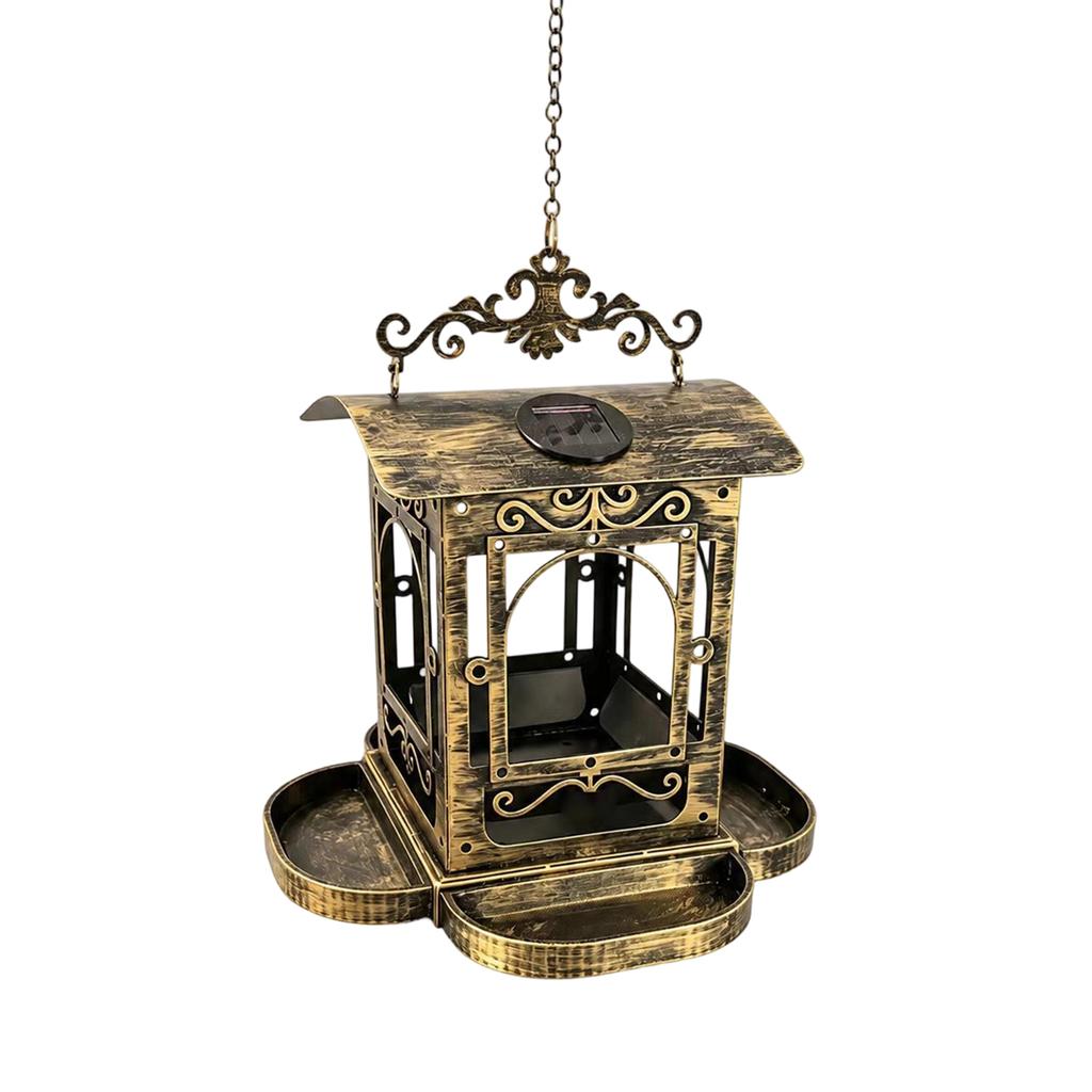 Vintage Metal Hanging Bird Feeder Outdoor Decorative Pavilion Design with Large Seed Tray for Garden Yard Patio Balcony