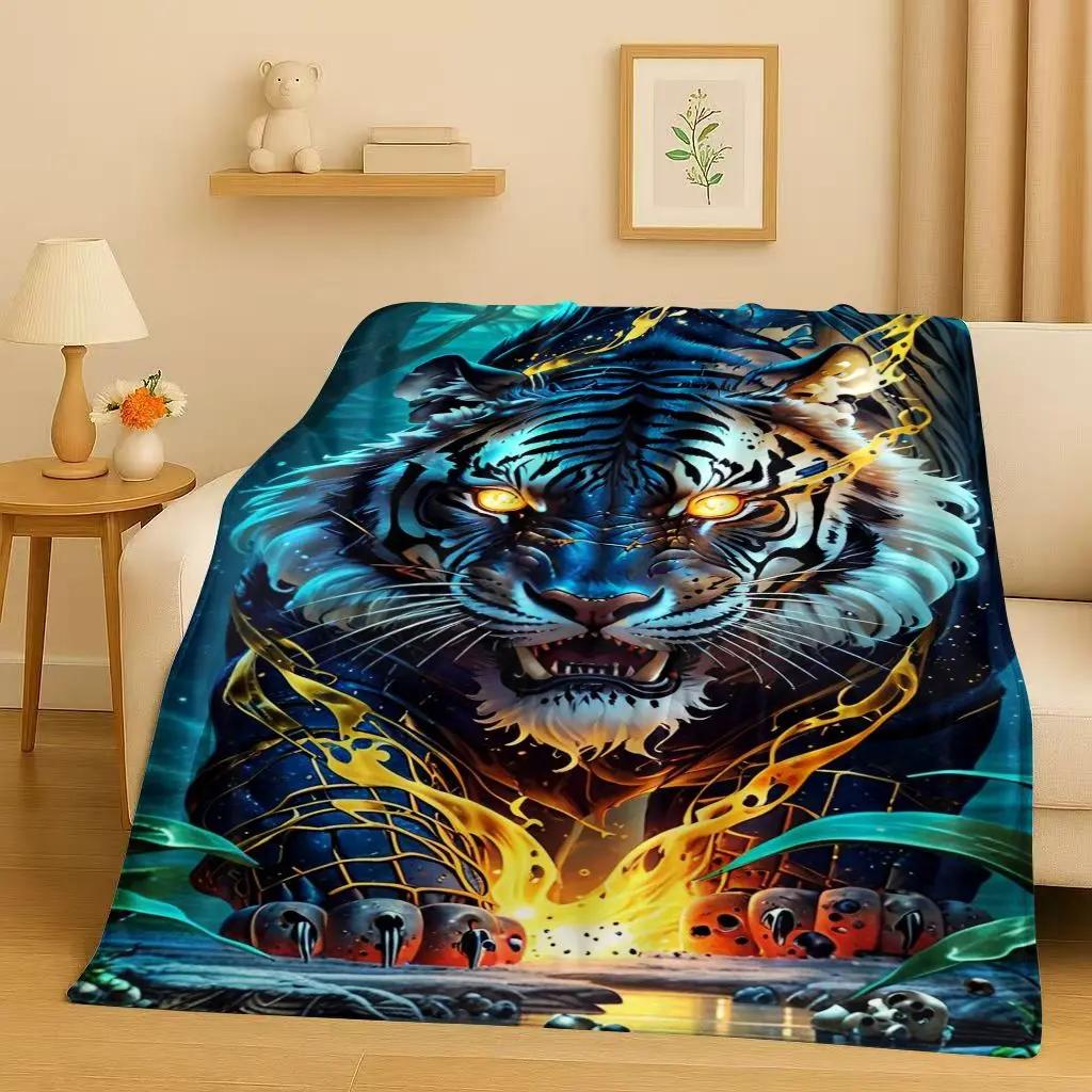 26 Style Tiger Lion Beast Art Cartoon Flannel Blanket,Ultra Soft Warm Plush Throw for Home Bedroom Bed Sofa Cover Office Travel