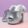 Thick bottom one-word drag women's summer height increase wear-resistant non-slip slippers EVA non-smelly feet breathable solid color