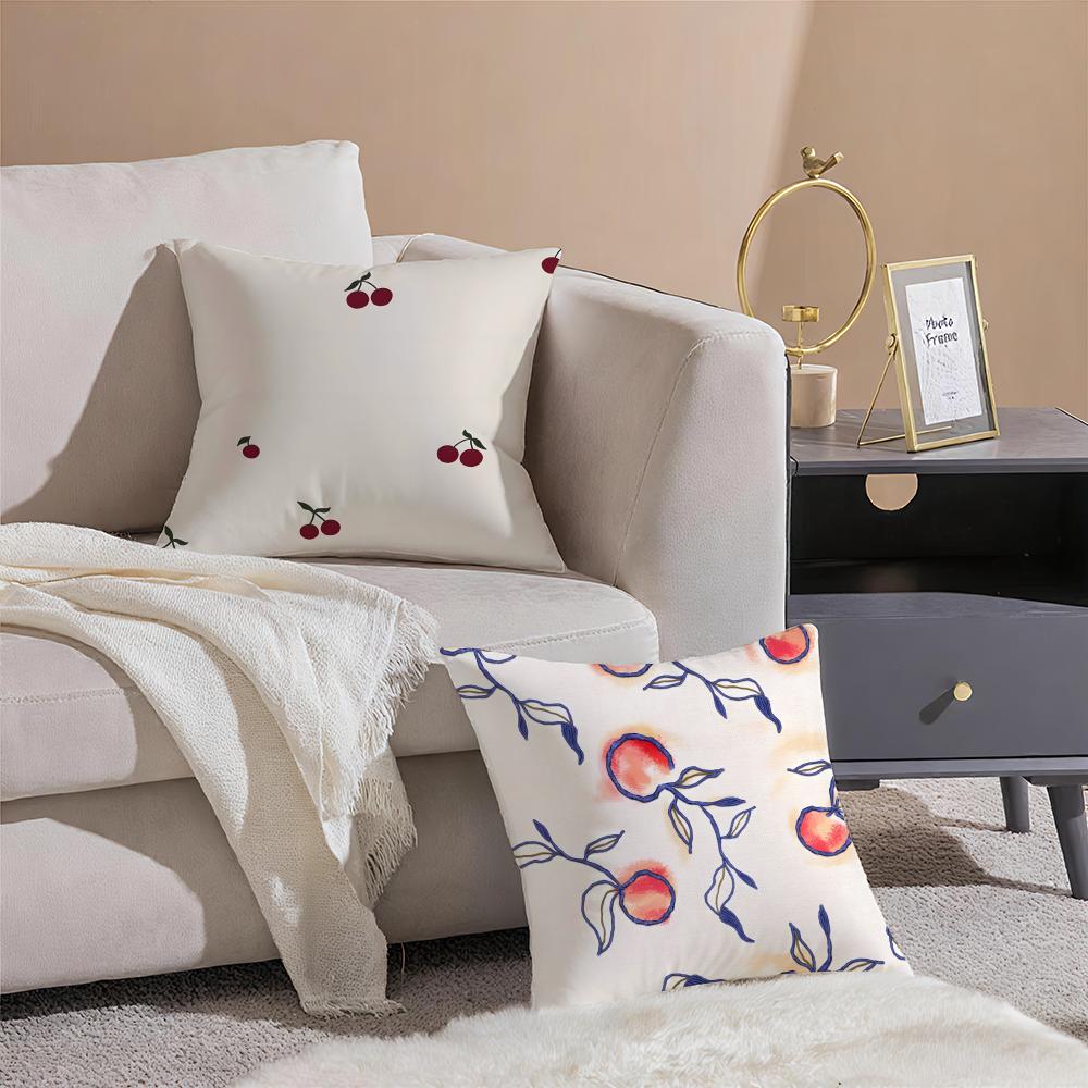 Hand-Painted Cherries Cushion Cover Linen Pillow Case Soft Breathable Protective Couch Room Decoration