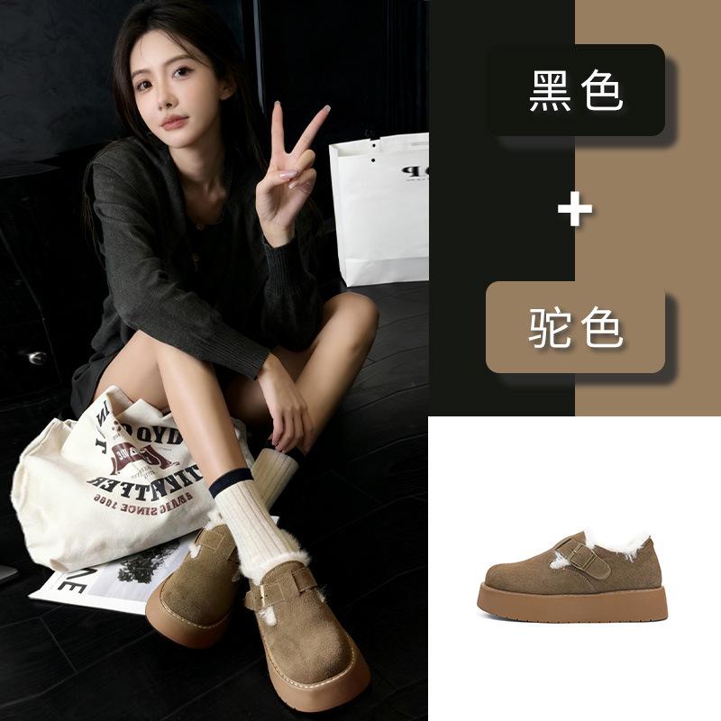Mao Mao Shoes 2025 Winter Retro Leather Little White Shoes Thick-soled Warm Casual Shoes Velvet Cotton Shoes