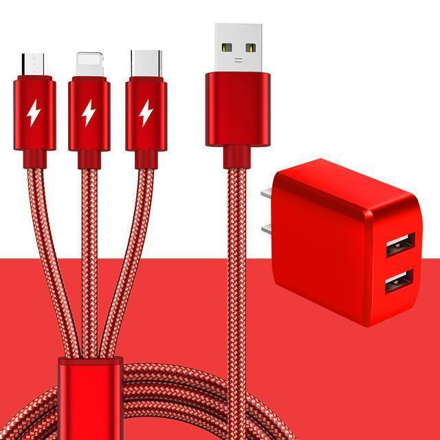 

Набор зарядного устройства 2А для нескольких устройств: Кабель для быстрой зарядки 3-в-1 для Apple, Huawei, Android 2m