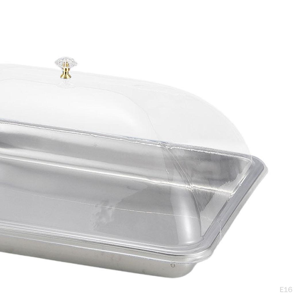 304 Stainless Steel Serving Tray with Dome Lid Food Rectangular Platter for