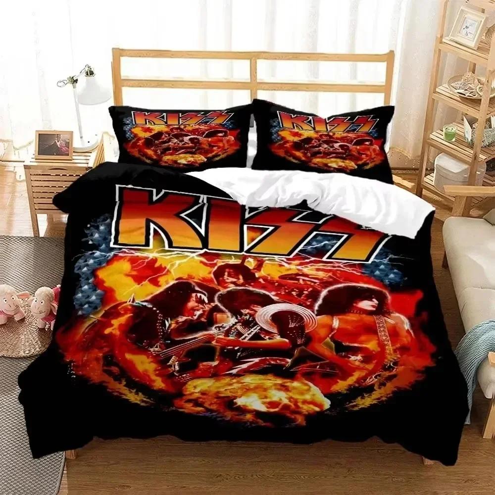 Comforter 3D Print Kiss Band Rock Bedding Set 3D Printed Suitable For Bedroom Kids Home Textile