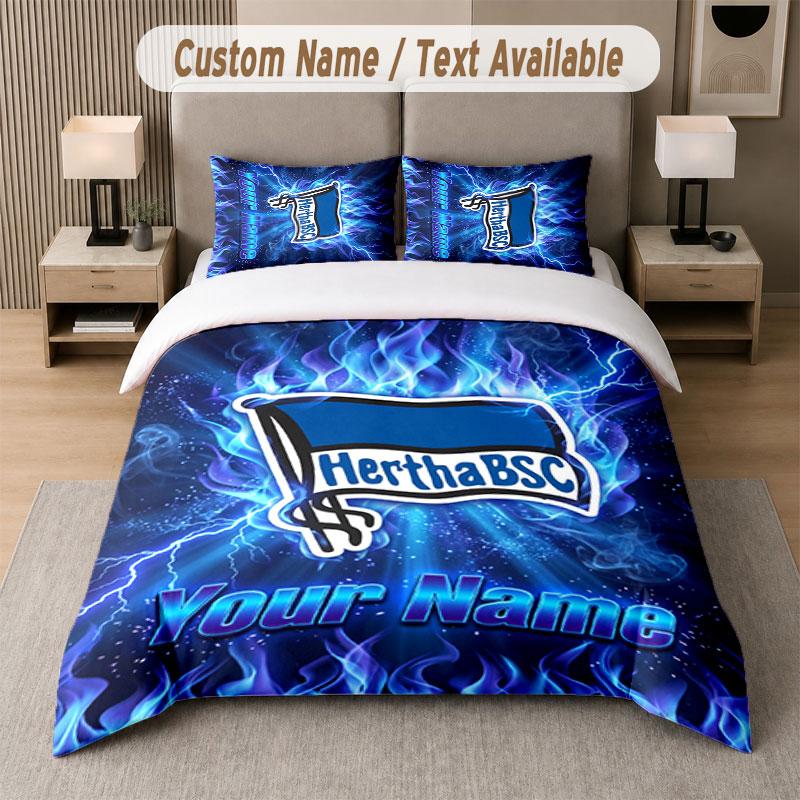 Custom Bedding Set Hertha Bsc Pattern, Print Name Text 1 Duvet Cover Plus 2 Pillowcases Home Textile