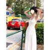 Summer New Retro Rose Red U-neck Suspender Sleeveless Long Skirt Waist Thin Big Swing Dress