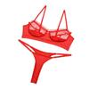 Damen-Dessous-Spitzen-BH-Set, Rüschen, transparente Unterwäsche, heißes Dessous-Set, Push-Up-BH mit Höschen-Set, rote Slip-Sets
