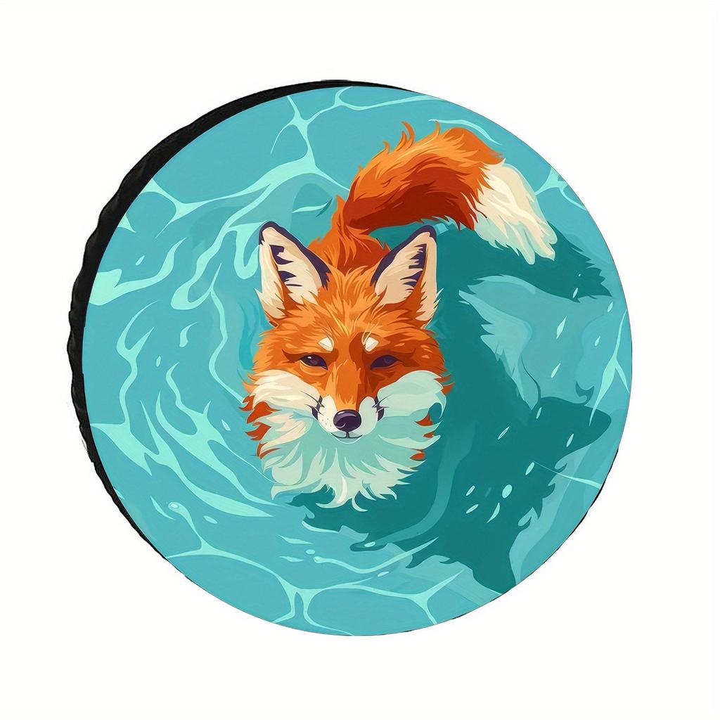 Fox Swimming Turquoise Water Spare Tire Cover Durable Machine-Washable for SUV Trucks Universal