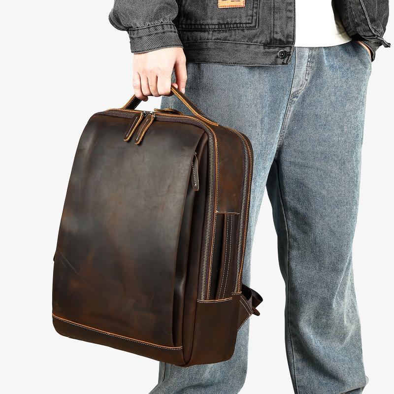 

Мужской ретро-рюкзак из натуральной кожи, многофункциональный дорожный кожаный рюкзак для ноутбука кофейный