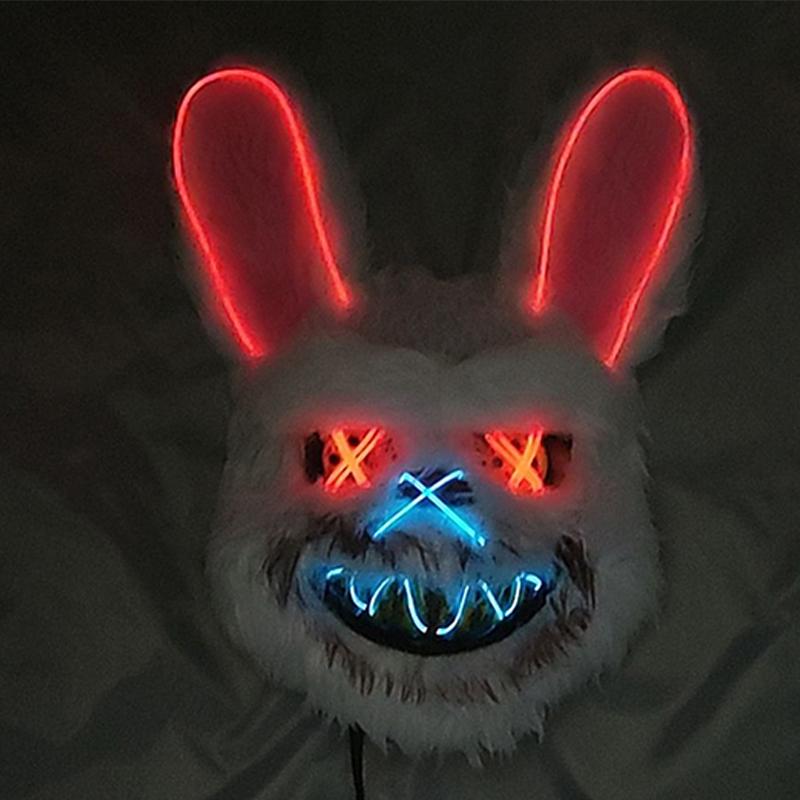 Halloween Horror Bloody Head Cover Mask Led Multicolor Rabbit Cosplay Face Mask Halloween Carnival Costume Headgear Props