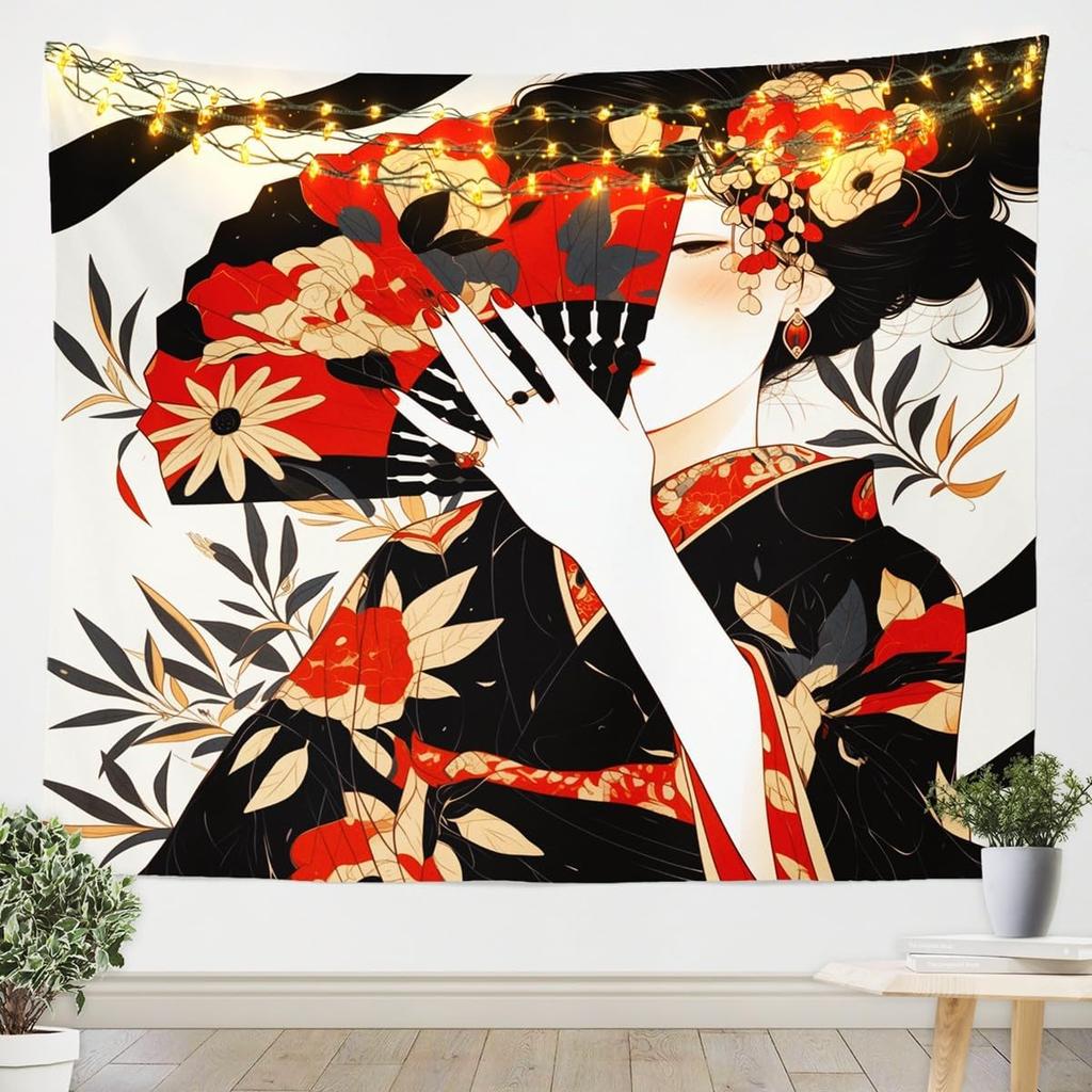 Japan Geisha Wall Hanging Kids Boys Girls Japanese Tradition Aesthetic TapestryUltra Soft Oriental Theme Wall BlanketJapanese
