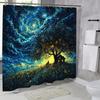 Starry Night Tree House Print Waterproof Shower Curtain For Bathroom, Dreamy Landscape Design High-End Toilet Partition Curtain