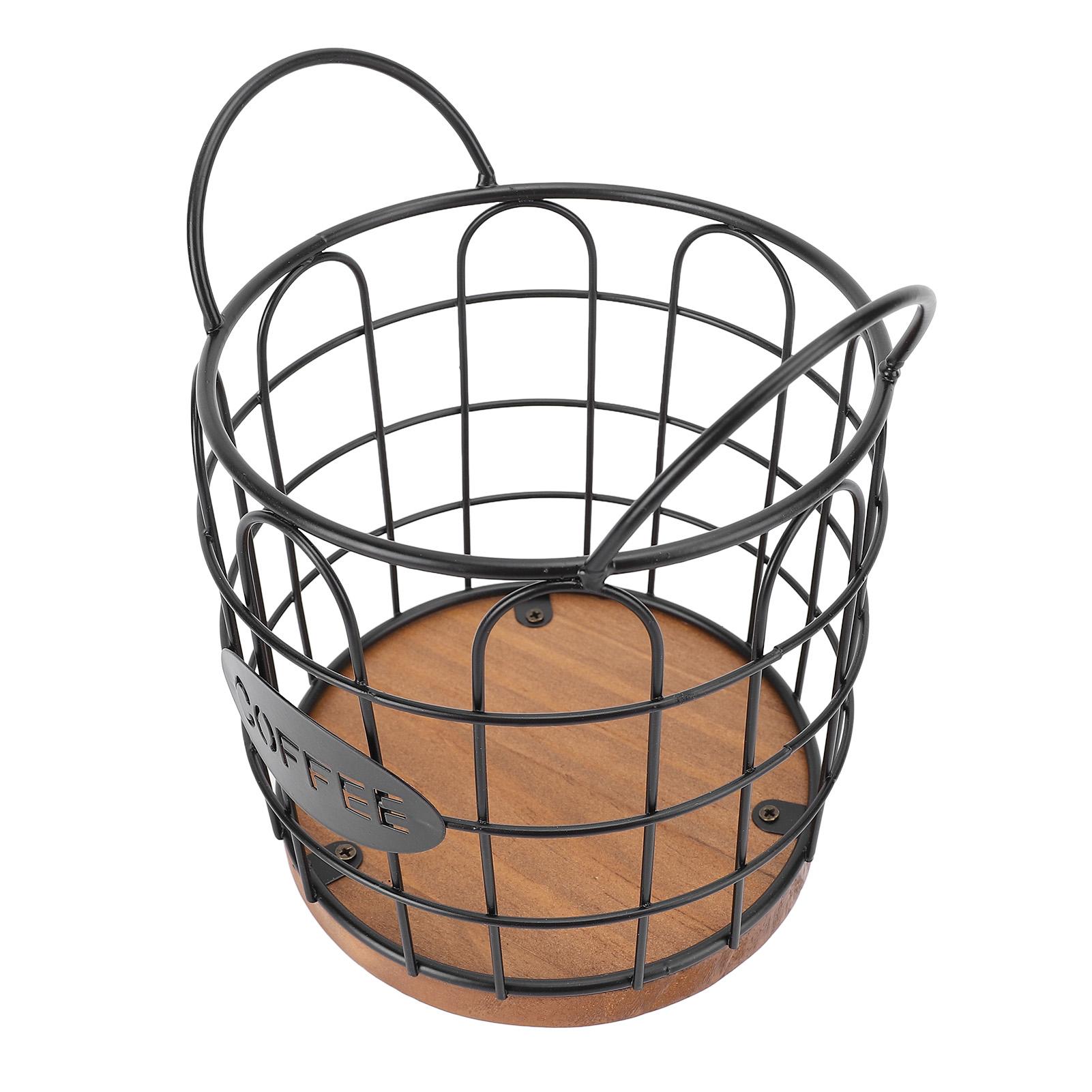 Coffee Pod Holder Iron Wire Weighte Wooden Base Coffee Capsule Storage Basket for Kitchen