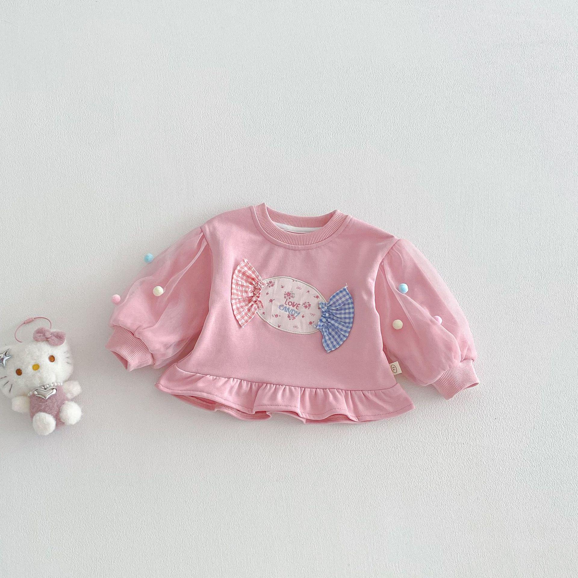 

Girls Korean Style Spring 2026 Mesh Pom-pom Hoodie – Trendy Floral Baby Layer Top Size 100