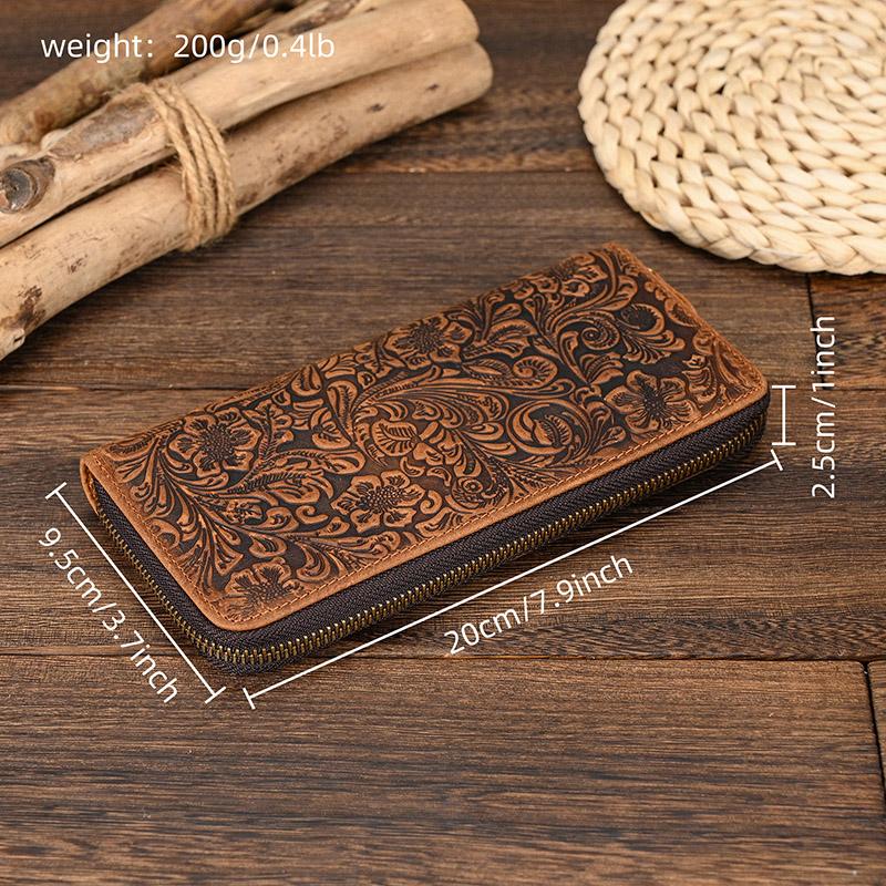 Men's Zip Long Wallet Natural Cow Skin Purse Leather Credit Bank Card Cash Cell Phone Wallets Men Women Male High Quality