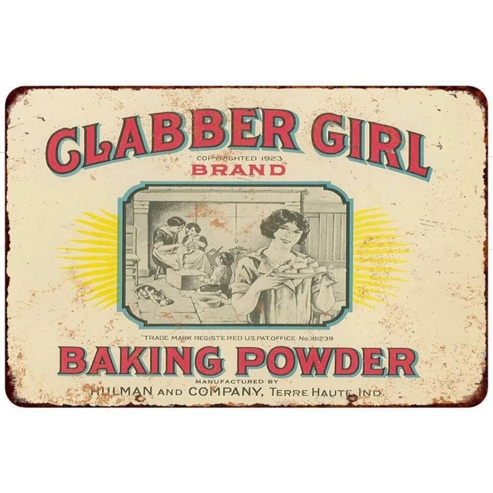 

Clabber Girl Baking Powder Vintage Metal Tin Sign 1920s Retro Decor 20x30cm