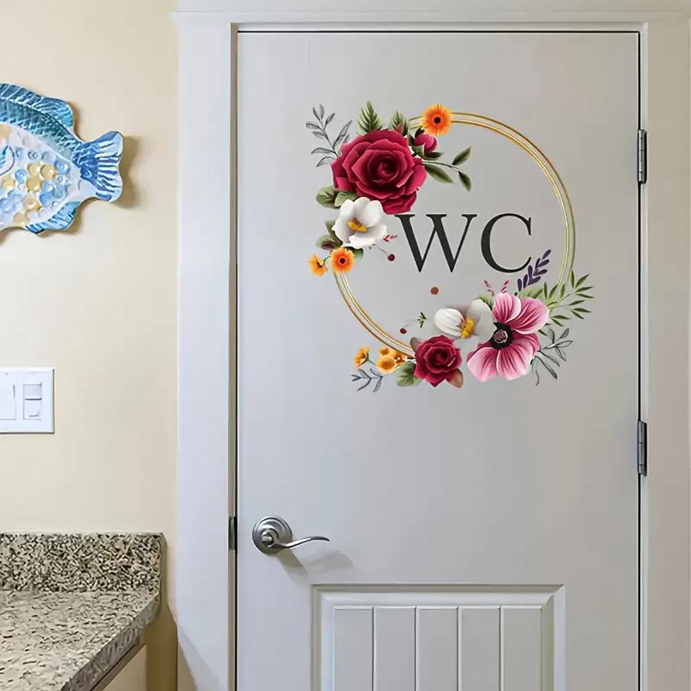 Floral WC Door Sign Sticker Self Adhesive Waterproof Bathroom Toilet Decor