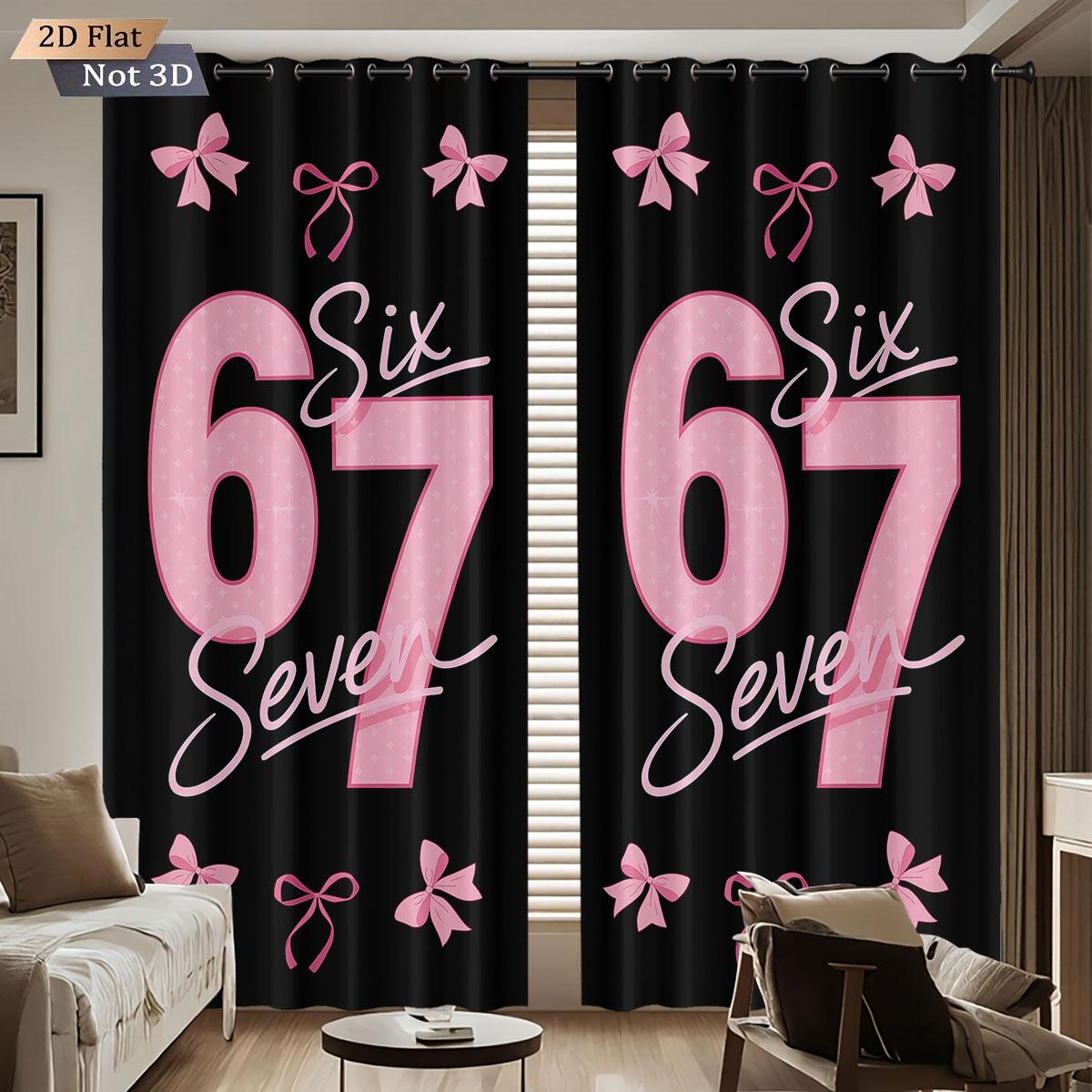 

2pcs Pink Romantic 67 Element Printed Perforated Blackout Curtains Multiple Sizes Living Room And Bedroom Insulation Decoration 140x160&Grommet Top