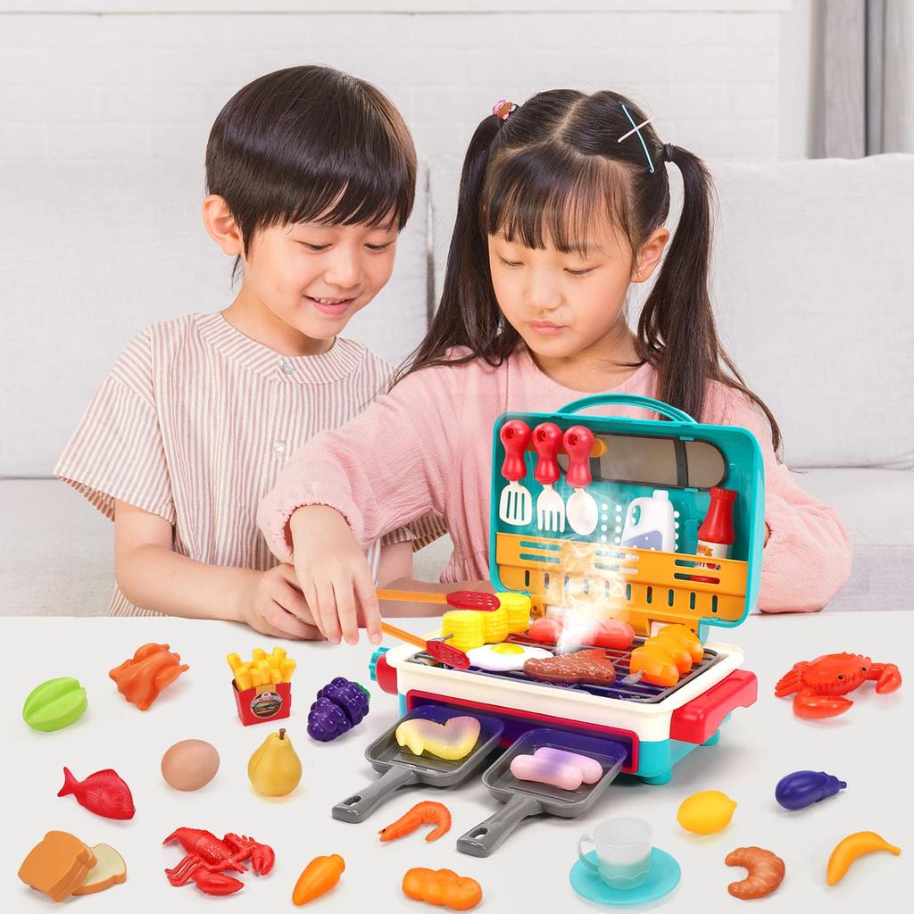 HOLYFUN Pretend Play BBQ Educational Cookware Pretend Birthday Gift Set, Toy, Toy, 43-Piece Set, Play, Cutting,