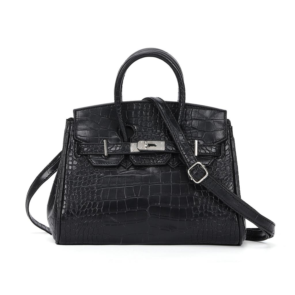 Borsa a Spalla Singola a Tracolla Kelly, Borsa Classica Platino con Texture Coccodrillo, Borsa a Mano di Lusso ad Alta Capacità