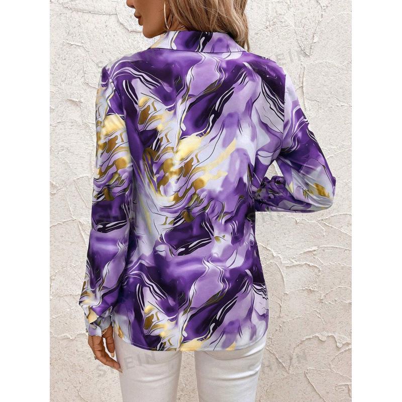 2024 European/American 3D Print Long-Sleeve Loose Turn-Down Collar Shirt.