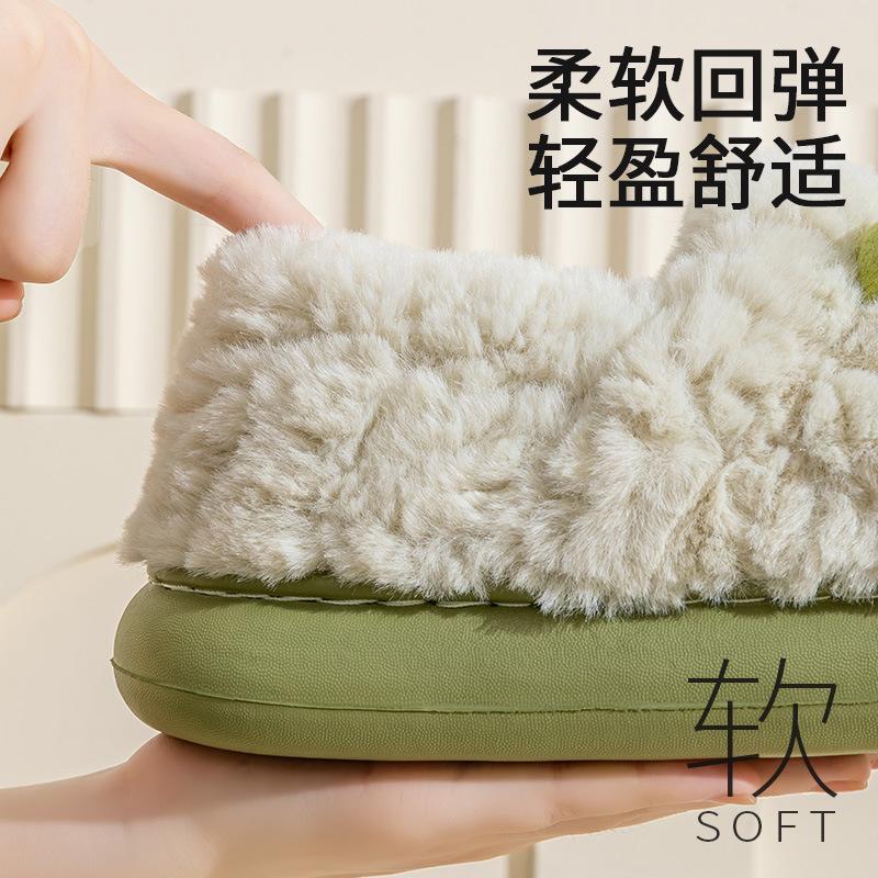 Cotton slippers women's winter indoor home plush bag heel warm cute thick-soled velvet outer wear couple cotton shoes men
