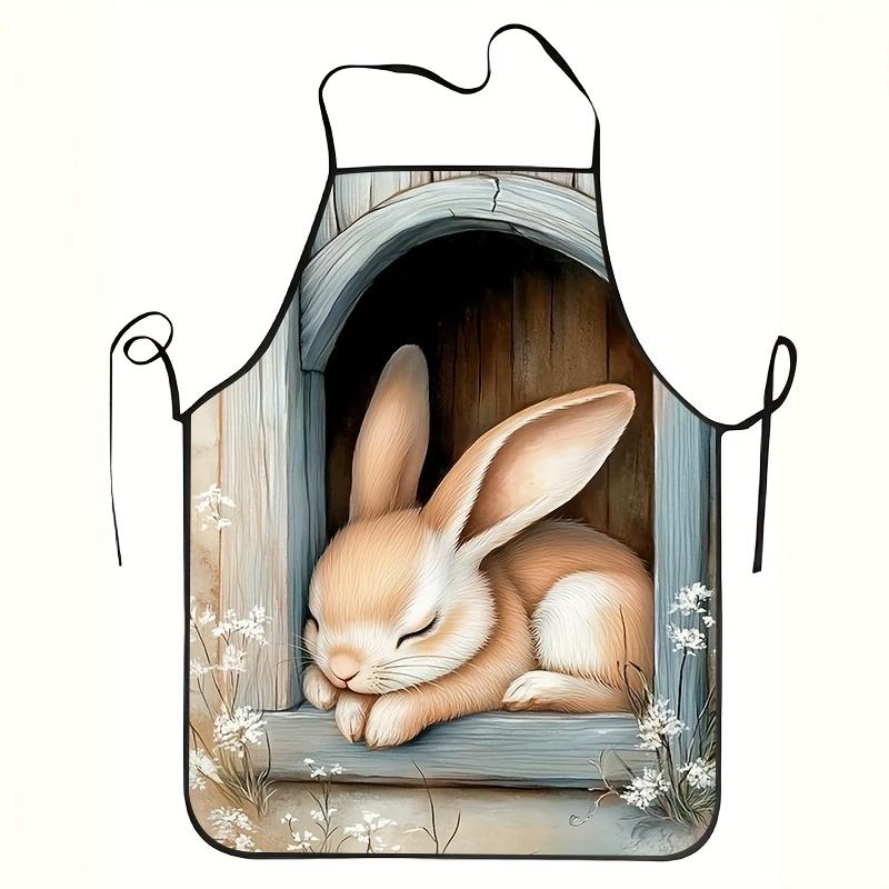 A Cute Rabbit Design Apron - Durable And Easy To Clean Kitchen And Cooking Accessory, Perfect for Homes, Restaurants, And Food Trucks, Featuring a Whi
