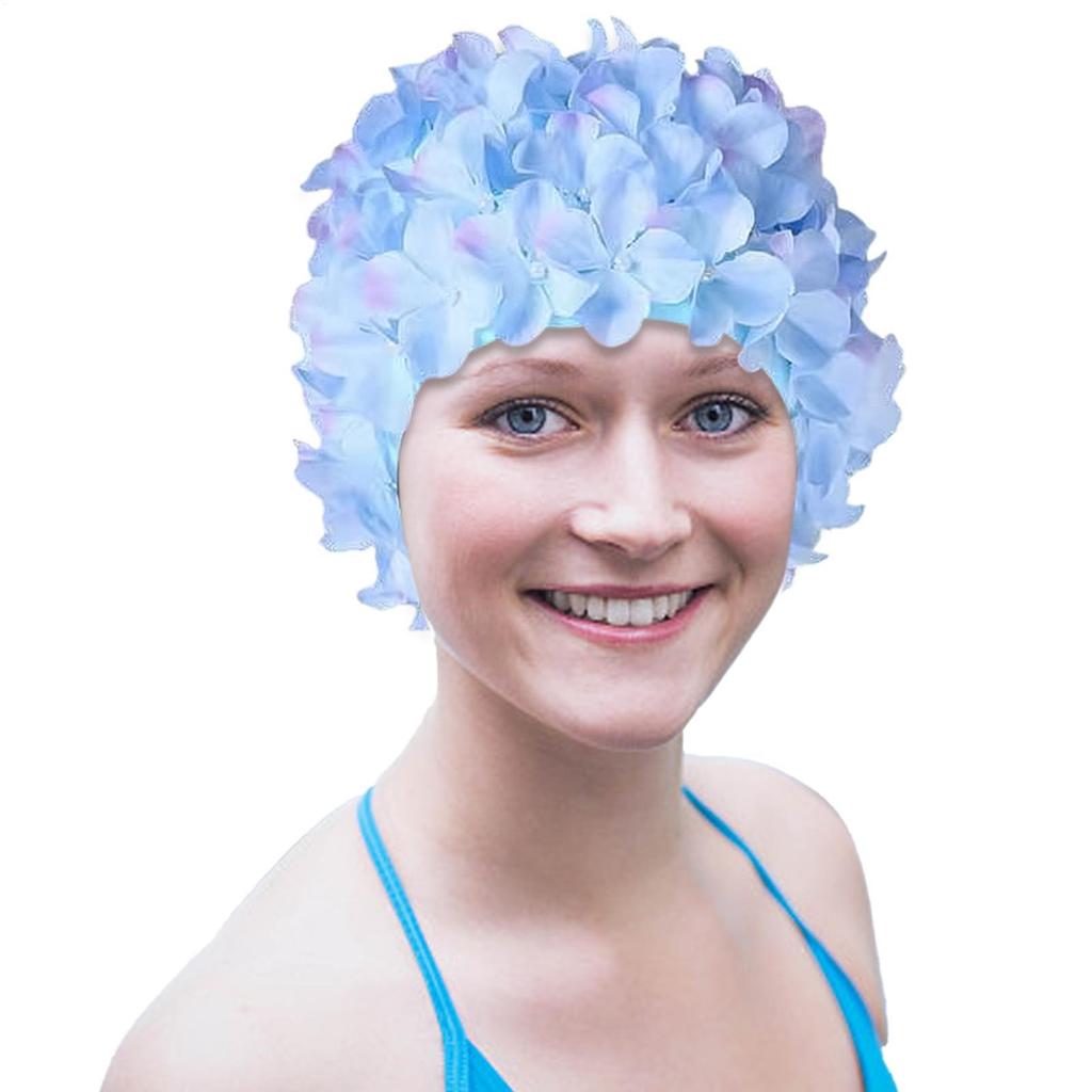 Swim Caps 3D Flower Swim Pool Hat Breathable Water Sports Hat Soft Long Hair Diving Hood Ear Protection Comfortable Pool