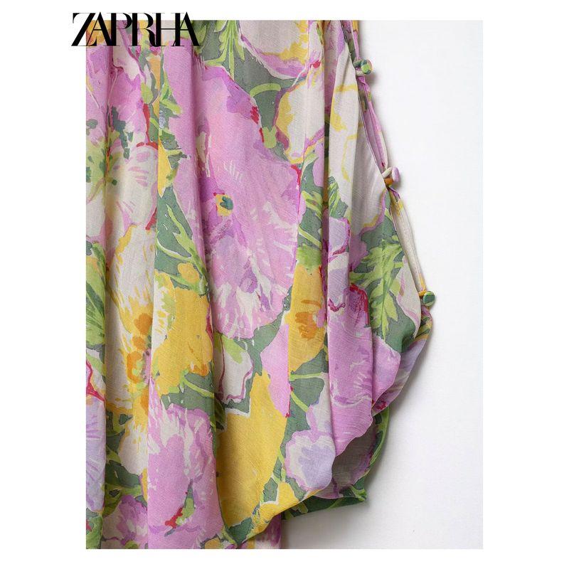 Zaprha 2025 New Arrival Gentle Unique Beautiful Flowers Print off-the-Shoulder Tube Top Dress 3096152
