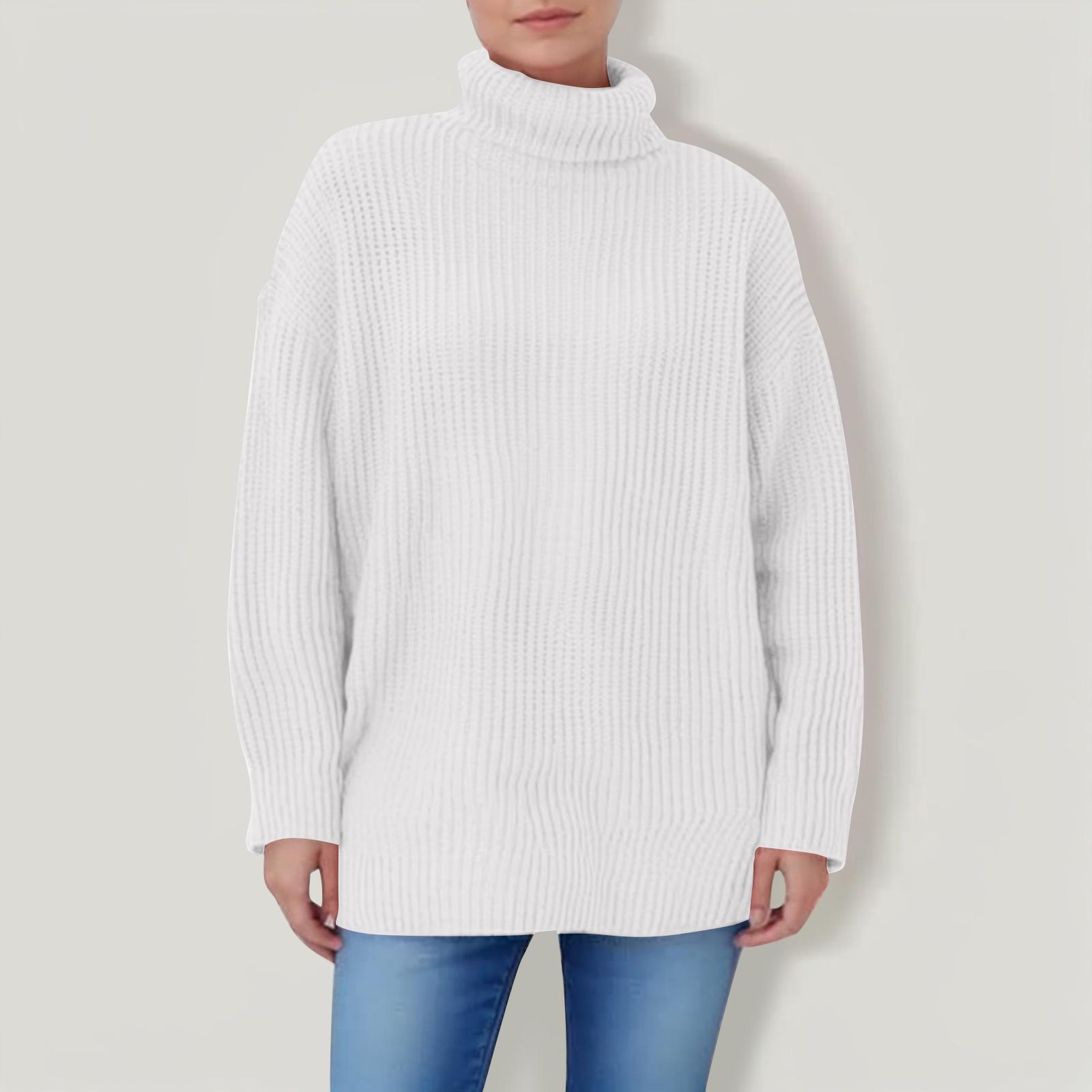 

Женский однотонный трикотажный свитер с высоким воротом и длинными рукавами, свободный свитер M белый