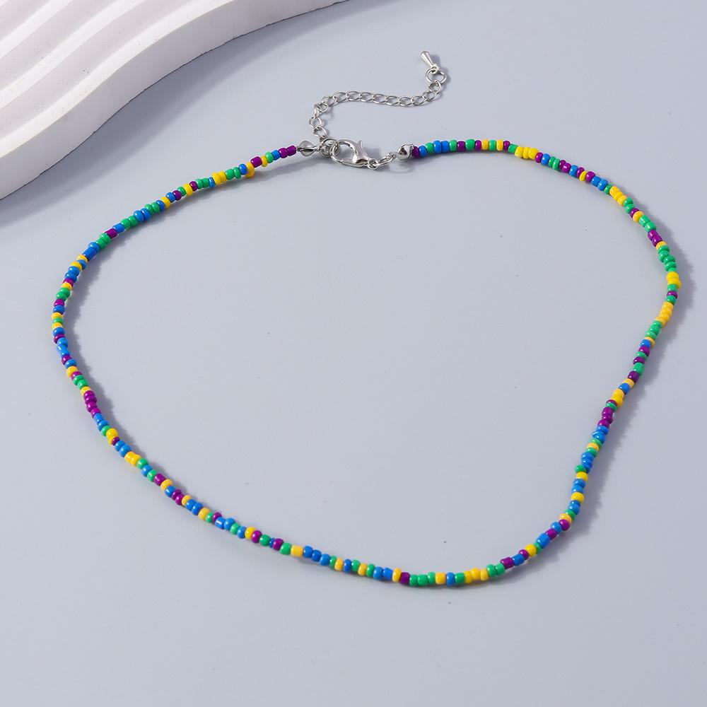 Fashion Candy Color Beaded Necklace Colorful Beads Boho Choker Necklace for Women Girls Holiday Jewelry Gifts