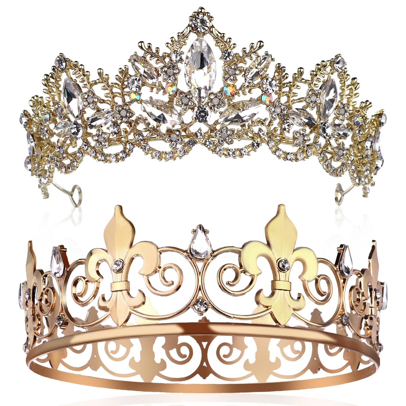 2 шт. Корона Короля и Королевы на Выпускной Корона Короля для Мужчин Королевская Корона Со Стразами Корона Королевы для Женщин Хэллоуин Свадьба День Рождения Выпускной