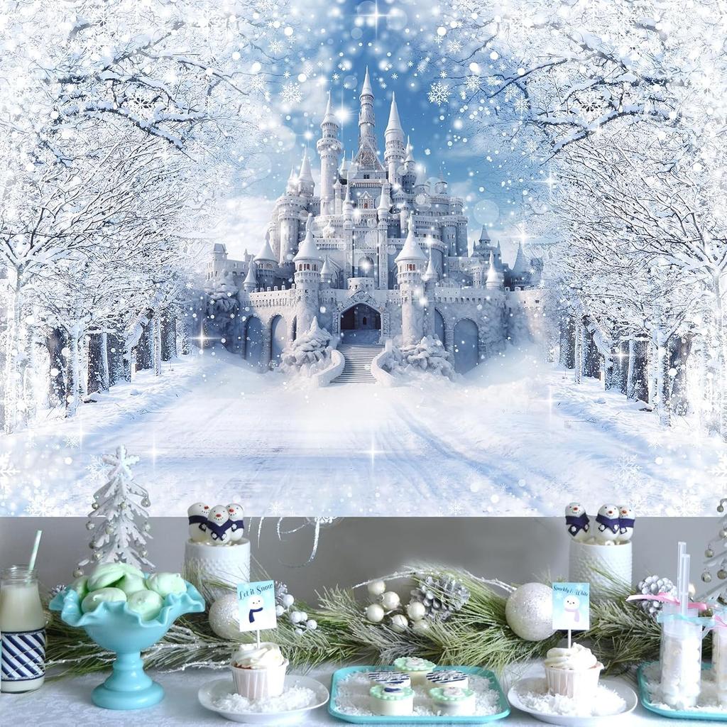 Winter Snowflake Forzen Castle Background Winter Backdrop Decorations For Photo Studio Photo Booth Christams Party