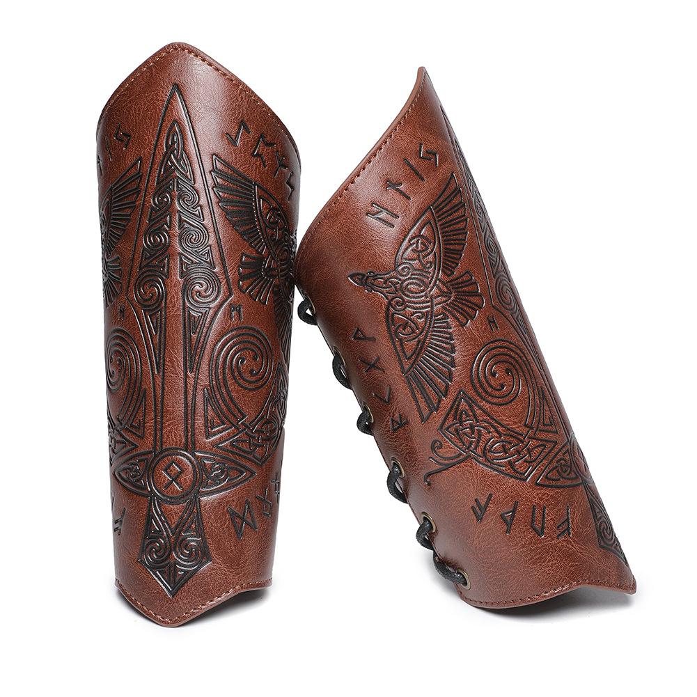 2Pcs Medieval Embossed Vintage Bracers, Knight Faux Leather Arm Guards, Cosplay LARP Stage Costume Accessories Wrist Protectors