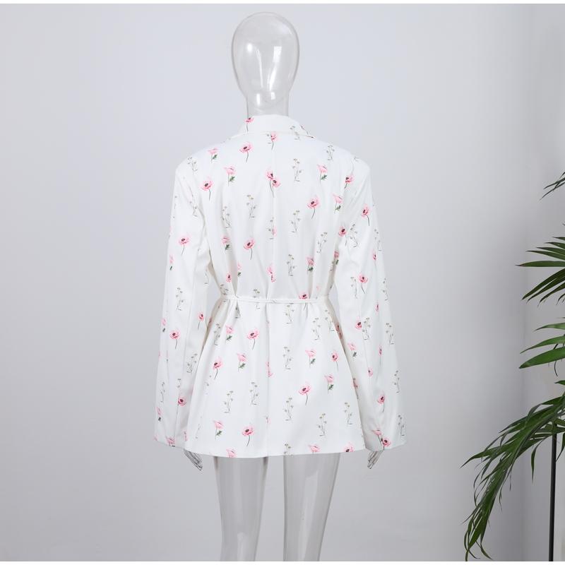 Dámské sako s potiskem, klopami a vázáním v pase, volný kabát s dlouhým rukávem, tenký, jaro a léto 2025