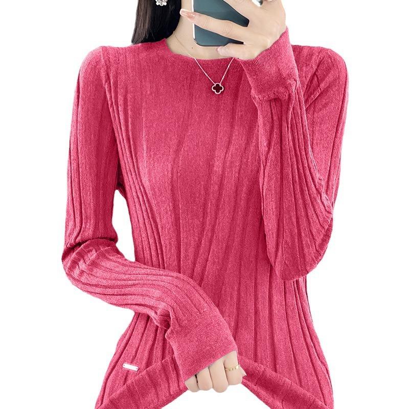 Damenmode Rollkragen Rundhals Oberteil Locker Strickware Langärmliger Strick Herbst und Winter Einfarbig Unterhemd