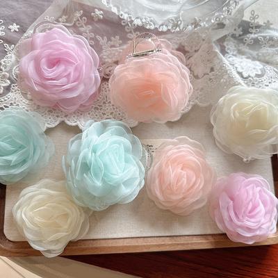 Etereo Clip a Pinza per Capelli Rosa Estiva, Clip a Pinza per Capelli Floreale in Rete Trasparente, Elegante Clip a Pinza per Capelli Floreale