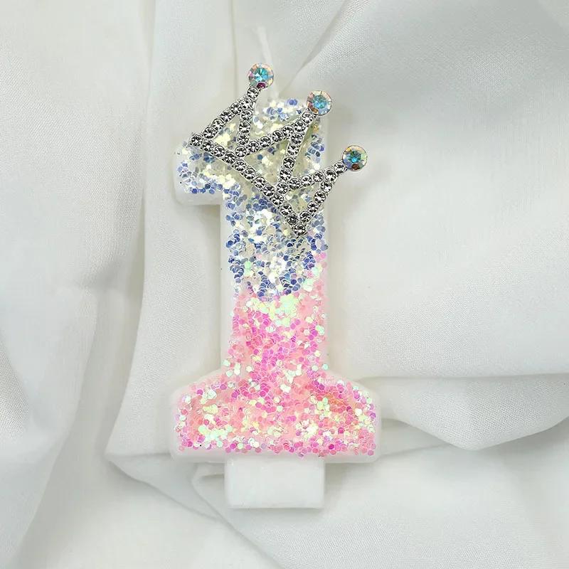 Cake Numer Candles Birthday Candle Pink Colour Creative Candle Princess Crown Girl Happy Birthday Party Decoration