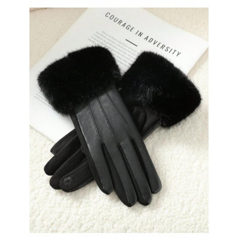 C 79819 Mink Leather Gloves Imitation Mink Hair Mouth Leather Gloves Yama