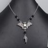 Bat Pendant Necklace with Black Beads & Coffin Crystal - Gothic Halloween Accessory