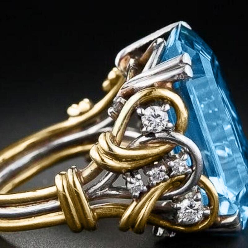 Old Money Wind Princess Temperament Ring Female, Ocean Wind Imitation Sapphire Ring, High Lady Douyin Explosion
