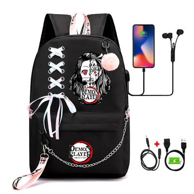 Canvas Back To School Rucksack Mädchen Student Kind Kawaii Geschenke Anime Dämon Schicht Rucksack Frauen Große Kapazität USB Laptop Taschen