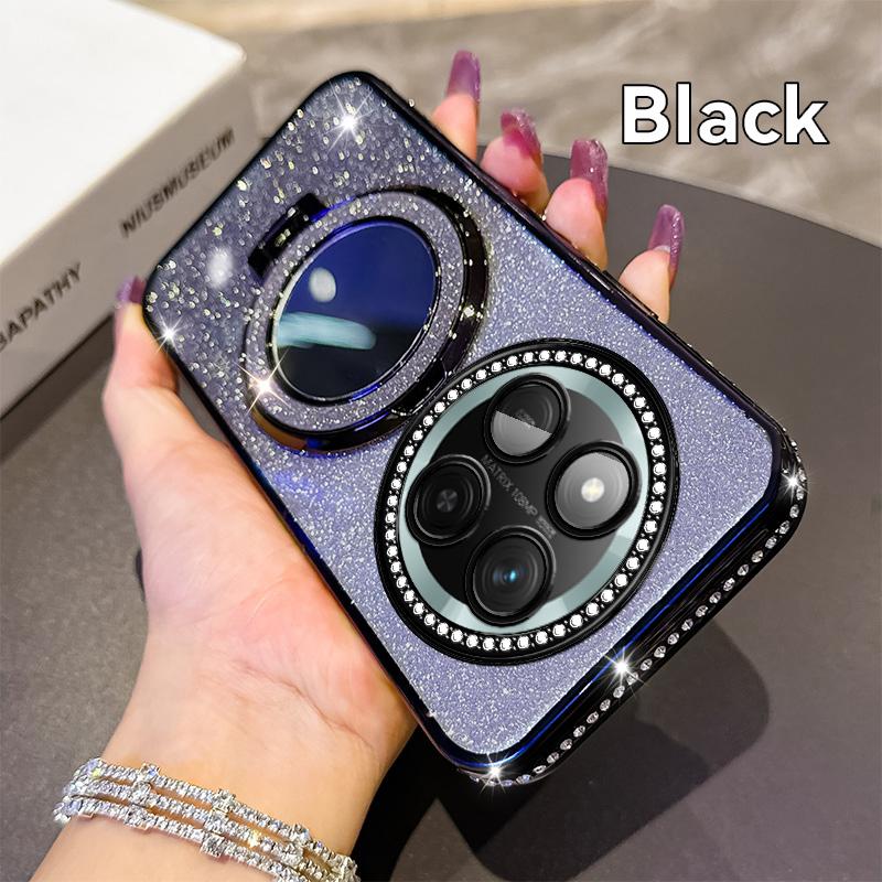 KEYSION Luxury Glitter Jewelled Magnetic Phone Case for HONOR X9c 5G Makeup Mirror Stand Shockproof Cover for Magic 7 Lite 5G
