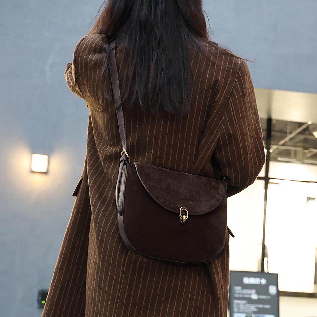 Elegante Borsa a Spalla da Donna in Vera Pelle Scamosciata, Stile Sella, per il Pendolarismo Quotidiano