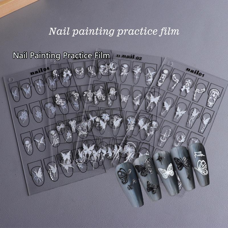 Wiederverwendbares Acryl Nail Art Malpapier Nail Art Übungs-Trainingsmatte Maniküre Blume Linienzeichnung Übungswerkzeug