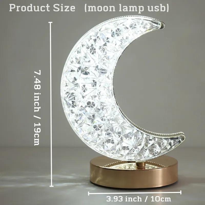 Crystal Touch Dimming Moon Night Light Girls Room Home Decor Aesthetics USB Bedroom Bedside LED Ambient Table 3d Moon Lamps