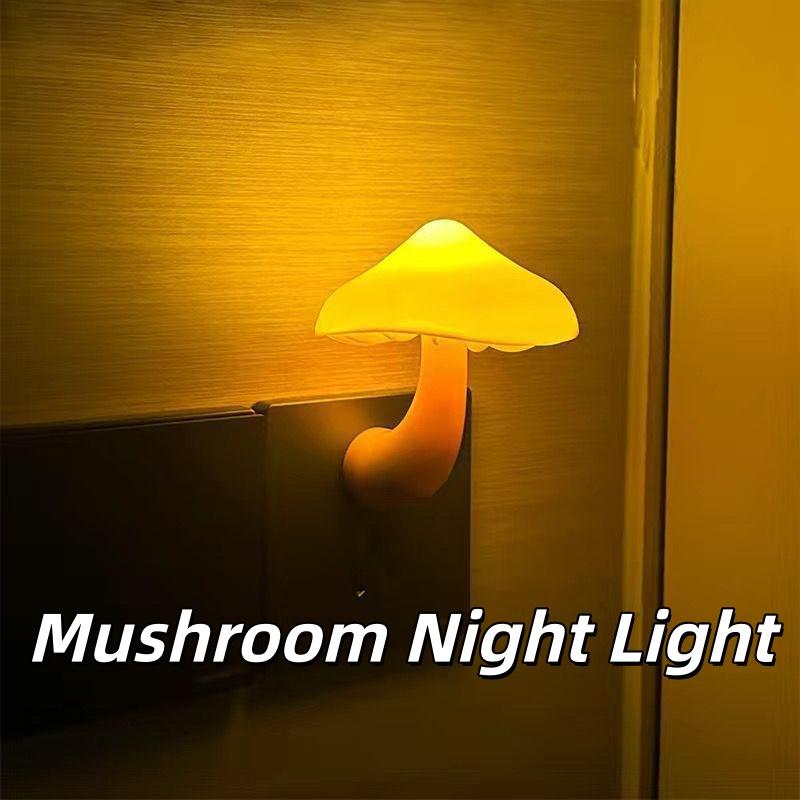 Yellow Mushroom Night Light EU Plug Cartoon Night Lamp With Light Sensor Decor Wall Lamps for Kids Children's Room Bedside Lamp
